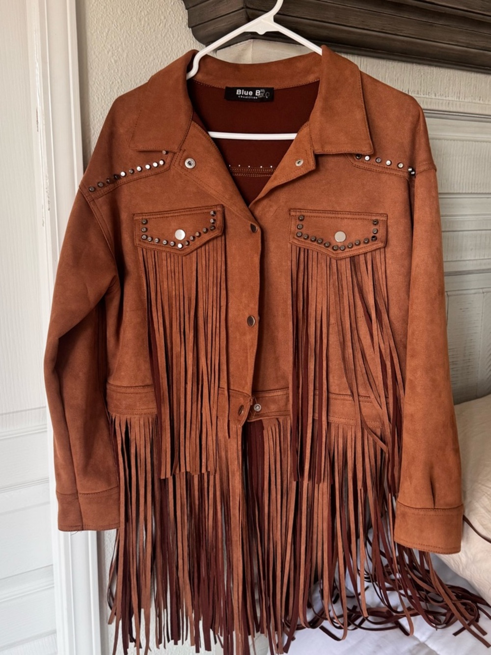 Blue B - Rust Brown Suede Fringe Jacket with Stud Details - Western